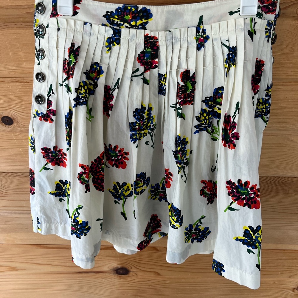 Ulla Johnson Hand Pleated Cotton Poplin Alita Cream Floral Shorts Size 0